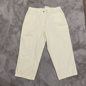 NWT L.L. Bean Women 18 Wrinkle-Resistant Cotton Pants Ivory White Casual Relax‎